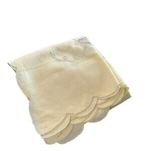 Vintage Linen Cutwork Tablecloth Pale Yellow Cream Vintage Teacloth Table Cover